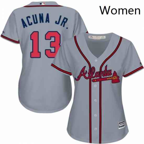 Womens Majestic Atlanta Braves 13 Ronald Acuna Jr Authentic Grey Road Cool Base MLB Jersey
